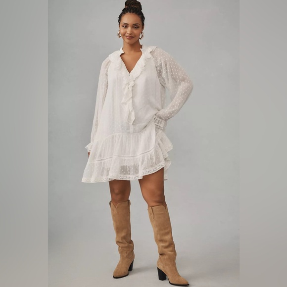 Anthropologie - Long-Sleeve V-Neck Ruffled Tunic Dress - Size Small NEW!! - Picture 7 of 16